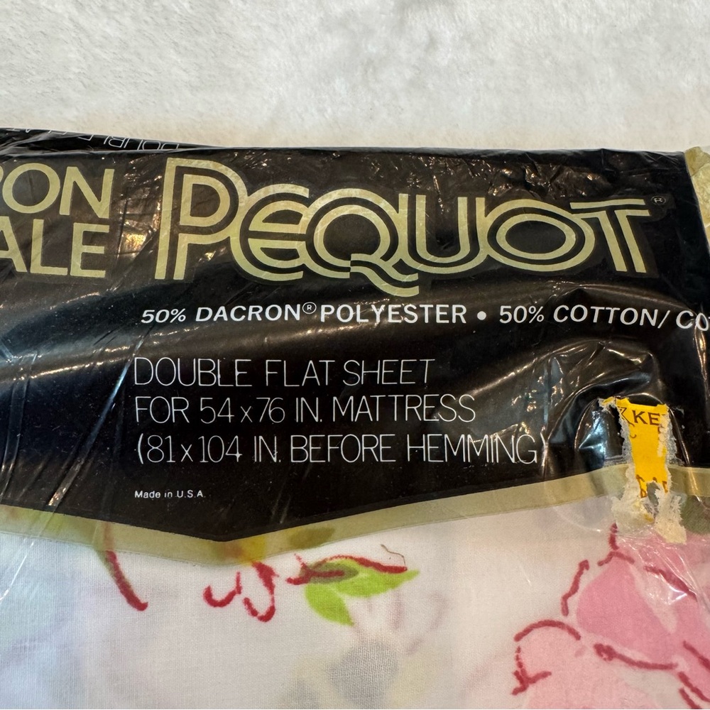 NOS Vintage 70s Pequot Floral Double Flat Sheet, No Iron Sheets, VTG Deadstock - Picture 2 of 5